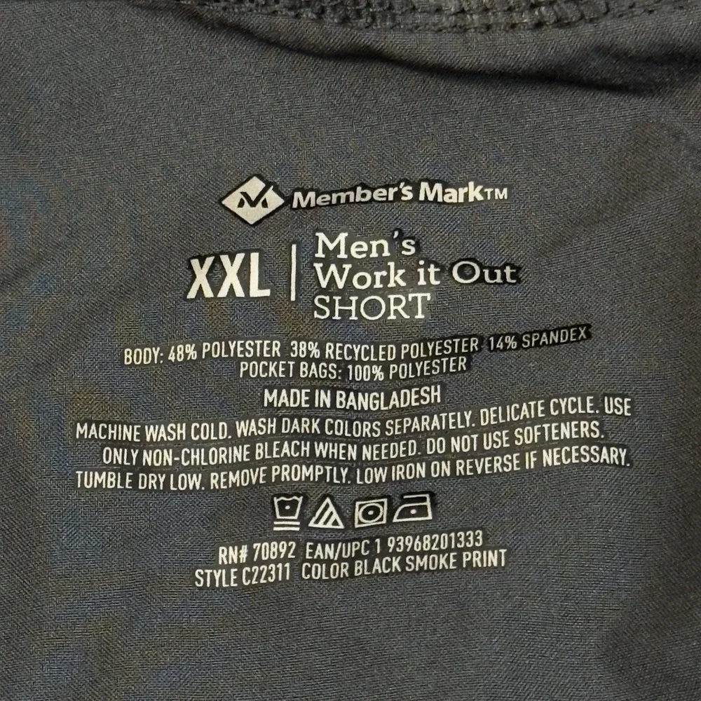 Men's Black Smoke Print MEMBERS MARK‎ Work it Out Shorts XXL